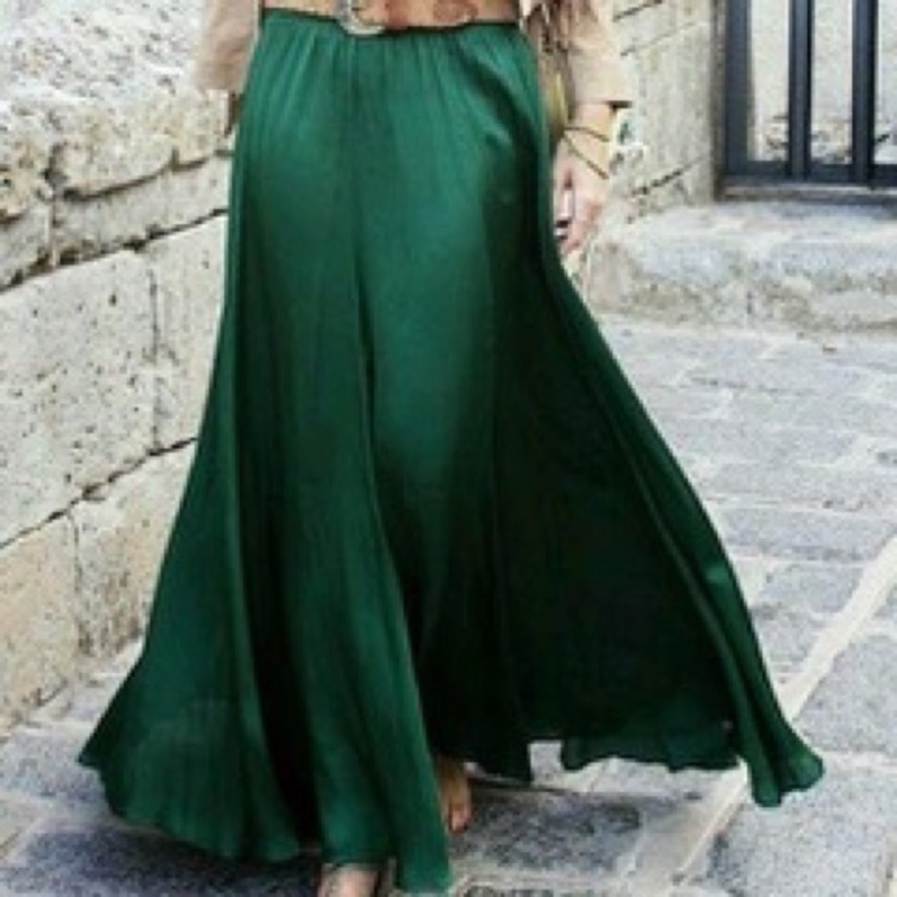 Dark green silk maxi skirt!